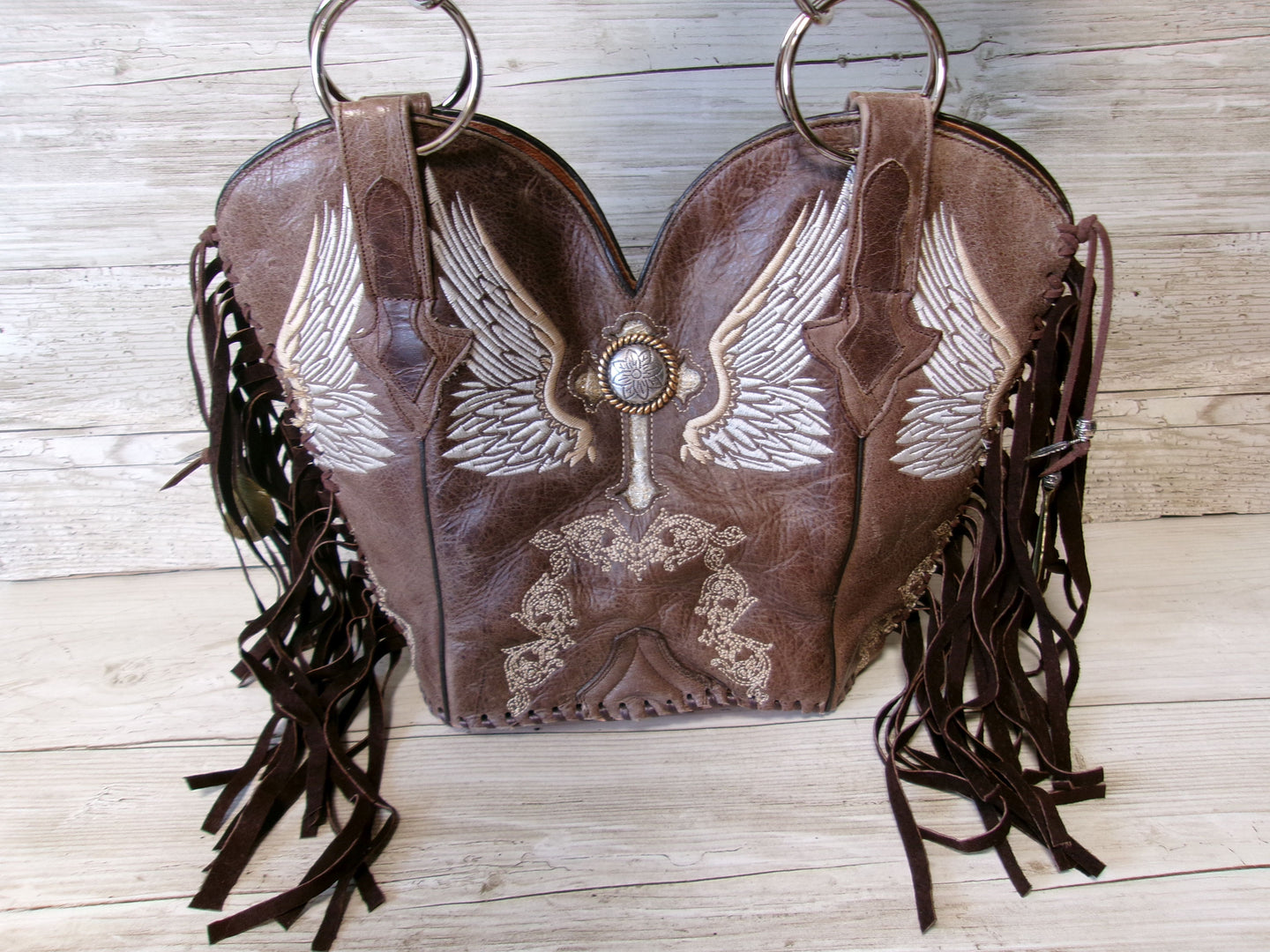 Double Cowboy Boot Purse with Fringe DB352